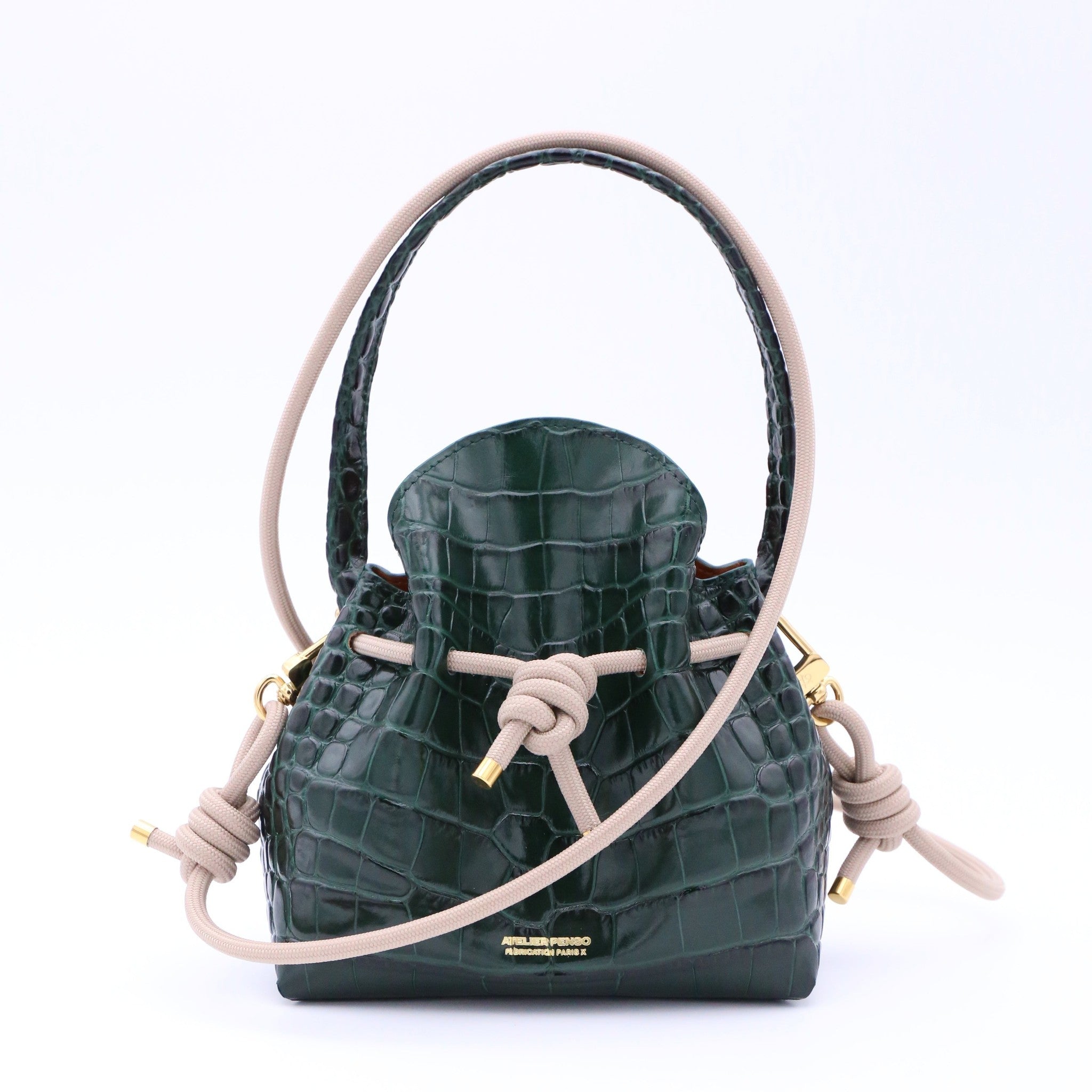 Mini Sac Seau Cuir - MINI BUCKET-Croco - Emeraude-Atelier Penso