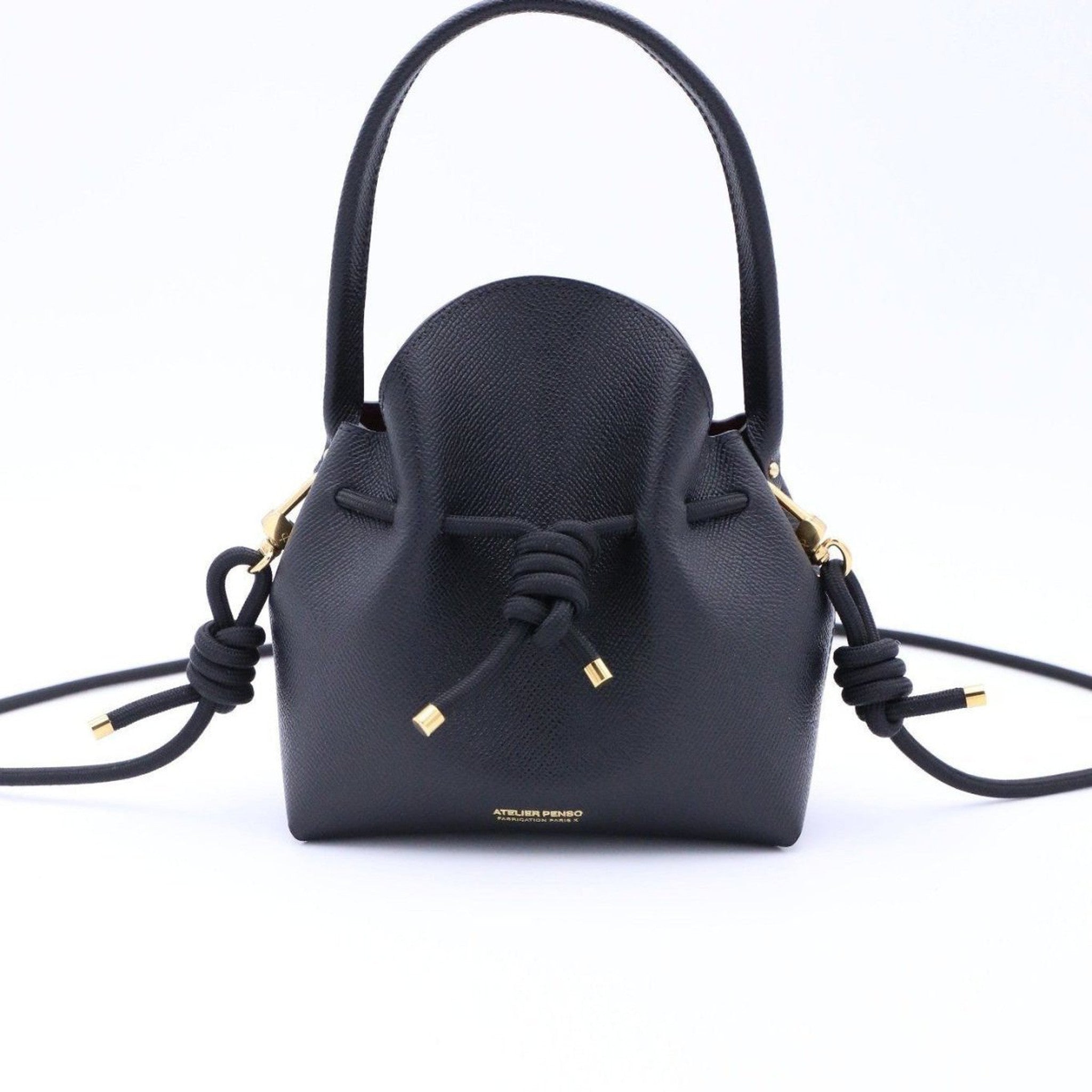Mini Sac Seau Cuir - MINI BUCKET-Noir - Bandoulière Paracorde-Atelier Penso