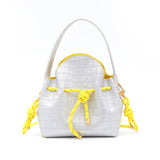 Mini Sac Seau Cuir - MINI BUCKET - Croc Silver Jaune