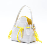Mini Sac Seau Cuir - MINI BUCKET - Croc Silver Jaune