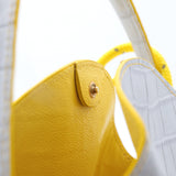 Mini Sac Seau Cuir - MINI BUCKET - Croc Silver Jaune