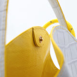 Mini Sac Seau Cuir - MINI BUCKET - Croc Silver Jaune