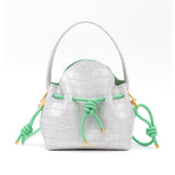 Mini Sac Seau Cuir - MINI BUCKET - Croc Silver Vert