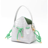 Mini Sac Seau Cuir - MINI BUCKET - Croc Silver Vert