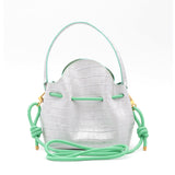 Mini Sac Seau Cuir - MINI BUCKET - Croc Silver Vert