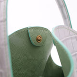 Mini Sac Seau Cuir - MINI BUCKET - Croc Silver Vert