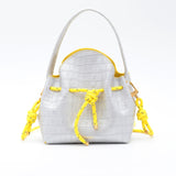 Mini Sac Seau Cuir - MINI BUCKET - Croc Silver Jaune