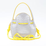 Mini Sac Seau Cuir - MINI BUCKET - Croc Silver Jaune