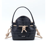 Mini Sac Seau Cuir - MINI BUCKET - Croc Navy