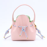 Mini Leather Bucket Bag - MINI BUCKET - Almond & Harlequin