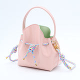 Mini Leather Bucket Bag - MINI BUCKET - Almond & Harlequin