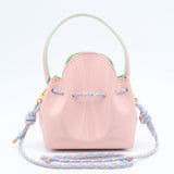 Mini Leather Bucket Bag - MINI BUCKET - Almond & Harlequin
