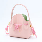 Mini Leather Bucket Bag - MINI BUCKET - Almond & Harlequin
