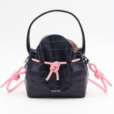 Mini Leather Bucket Bag - MINI BUCKET - Almond & Harlequin