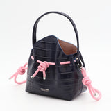 Mini Leather Bucket Bag - MINI BUCKET - Almond & Harlequin