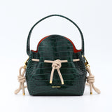 Mini Sac Seau Cuir - MINI BUCKET - Croco Emeraude & Terracotta