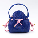 Mini Sac Seau Cuir - MINI BUCKET - Python Bleu