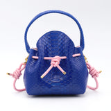 Mini Sac Seau Cuir - MINI BUCKET - Python Bleu