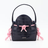 Mini Sac Seau Cuir - MINI BUCKET - Croco marine & Sable