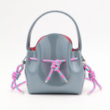 Mini Leather Bucket Bag - MINI BUCKET - Almond & Harlequin