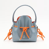 Mini Leather Bucket Bag - MINI BUCKET - Almond & Harlequin