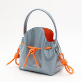 Mini Leather Bucket Bag - MINI BUCKET - Almond & Harlequin