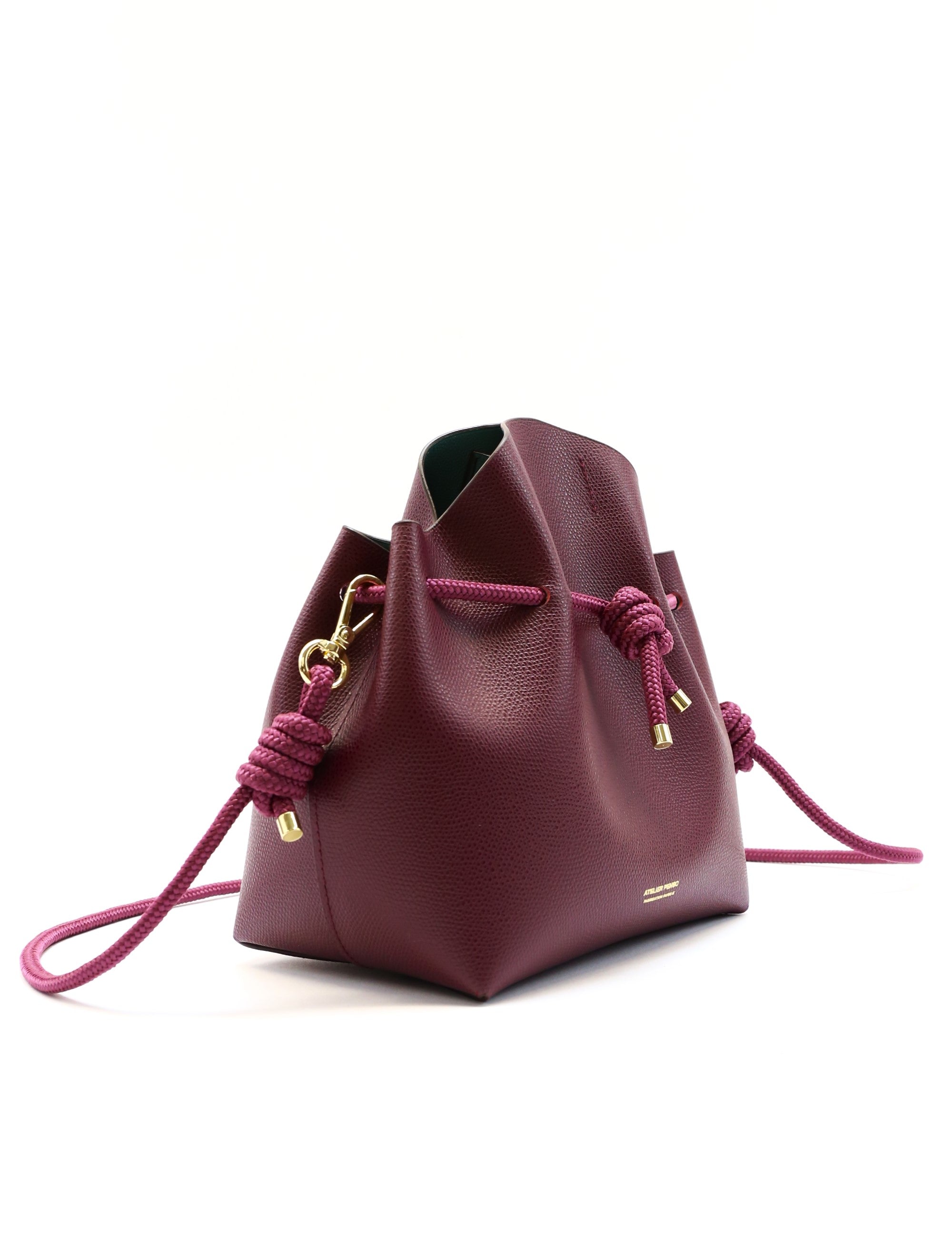 Sac seau en cuir bordeaux- bandoulière corde - PBM - Atelier Penso