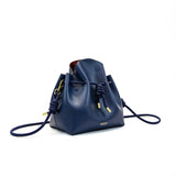 Sac seau en cuir bleu- bandoulière corde - PBM - Atelier Penso